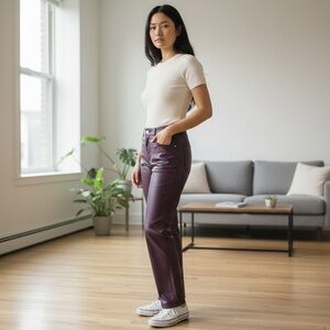 GARAGE CLOTHING - Women’s Burgundy Faux Leather Pants Straight‎ Medium M